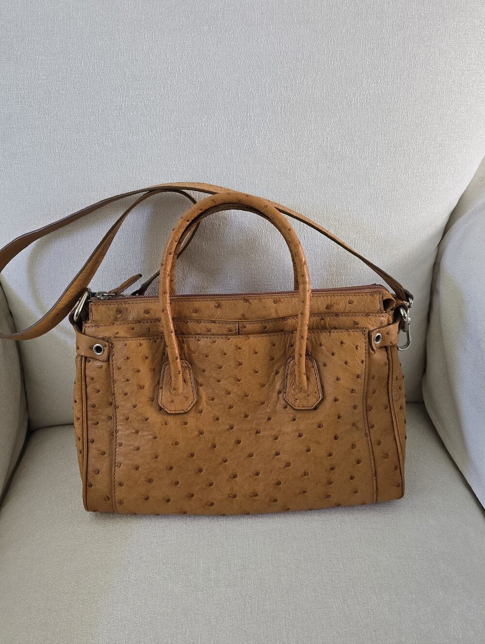 Mauro Governa Tan Ostrich LeathervSatchel Handbag Italy